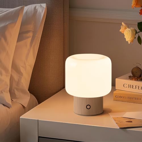 MAGCHARM Halo Mushroom Lamp, 5W Cute Cordless Rechargeable Table Lamp with Glass Shade, 3 Color Temps LED Dimmable Ambient Lighting, Small Retro Touch Bedside Light for Bedroom Decor, White - Image 3