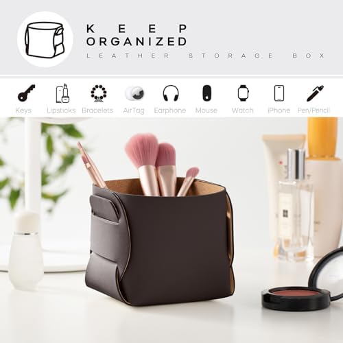 HOMIEAZICOZI 2-Pack Cork Leather Desk Accessories Storage - Pencil Pen Holder - Makeup Brush Holder Organizer - Stylish Addition to Home Decor (Coffee) - Image 4