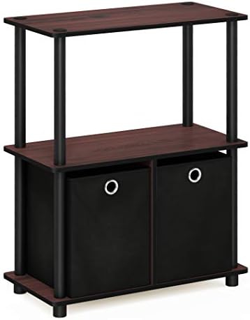 Furinno TURN-N-TUBE Storage Shelves, 3-Tier Toolless Book Shelf with Storage Bins, Display Shelf, for Organization and Storage, Living Room, Garage, Home Office, Dark Cherry - Image 5