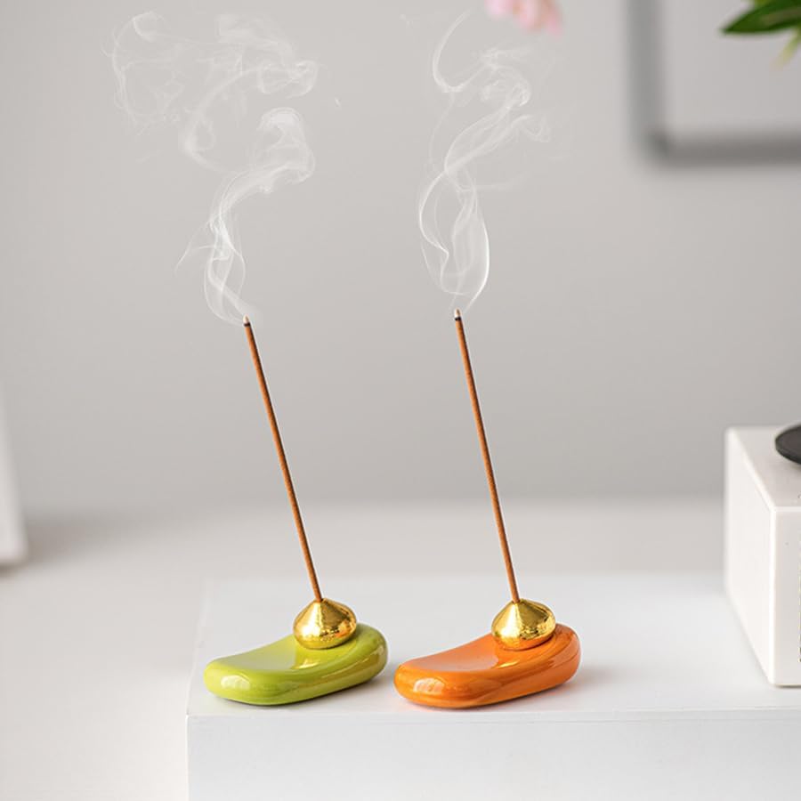 ARFUKA Incense Holder Ceramic Incense Stick Holder Incense Burner Waterdrop Design Insence Holder with Ash Catcher for Meditation Yoga Spa Room Décor Pack of 2 - Image 2