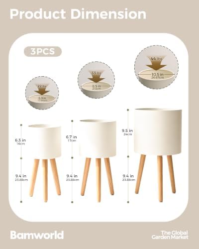 Bamworld 3-Pack Plant Holders for Indoor Plants Metal Planter Stands - Image 2