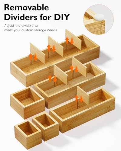 Bamboo Drawer Organizer Set, 6 PCS Trays with 12 Compartments - Image 3