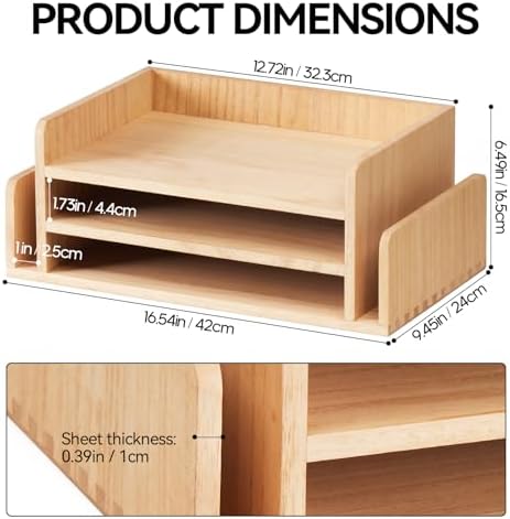 KIRIGEN Wood Desk Organizer, 5-Tray Letter Tray and Mail Sorter Natural 2TP - Image 6