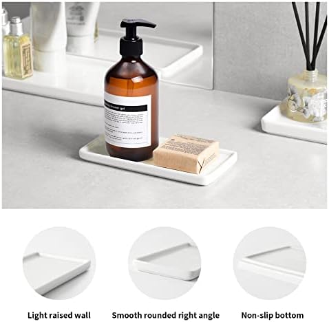 Gurygo 2 Pack 6" Bathroom Tray for Counter - Ceramic Vanity Trays for Bathroom - Small Rectangle Ceramic Tray - Kitchen Soap Trays for Kitchen Counter (White, Set/2) - Image 4