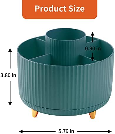 Desk Pencil Pen Holder, 5 Slots 360°Degree Rotating Pen Organizers for Desk, Desktop Storage Stationery Supplies Organizer, Cute Pencil Cup Pot for Office, School, Home, Art Supply, Dark Green - Image 7