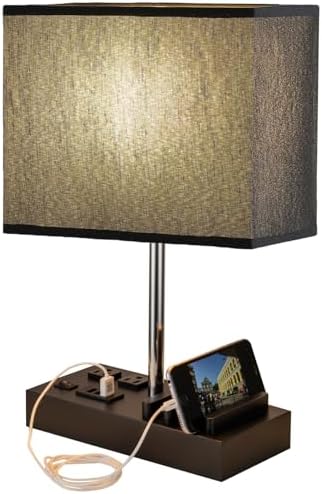 Briever USB Table Lamp, Multi-Functional Desk Lamp with 2 AC Outlets, Bedside Lamp with 3 USB Charging Ports and Wooden Phone Stands, Nightstand Lamp for Bedroom, Livingroom, Office, Black Shade - Image 5