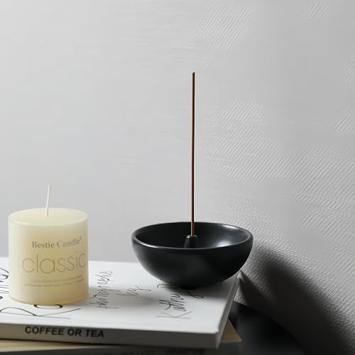 Black Ceramic Incense Holder Bowl - 3 Inch Round Incense Burner for Meditation, Home Decor, Ash Catcher with Center Hole for Thin Sticks - Image 5
