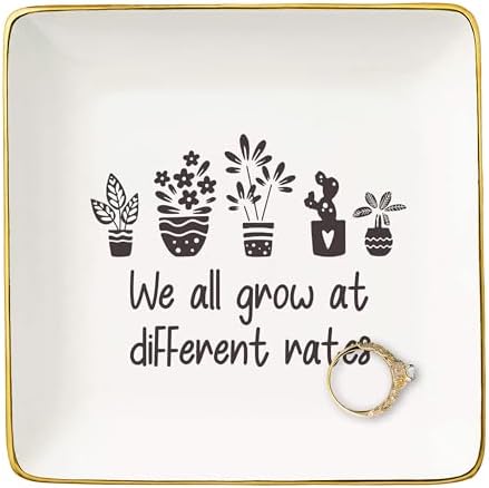 NZY We All Grow at Different Rates-Preschool Special Education-Inspirational Women Teacher Jewelry Tray Trinket Holder Ring Dish-Cute Motivational Teacher Life-First of Day School-Christmas Gifts by NZY