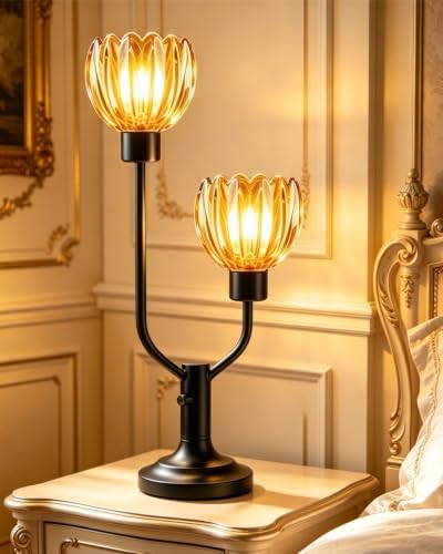 Lightdot Mid Century Modern Flower Table Lamp for Bedroom Black Dimmable by LightdotLighting