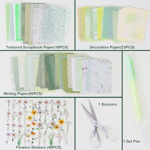 Koqye 131PCS Scrapbook Paper Pack & Junk Journal Kit (Botanical Sage) - Image 2
