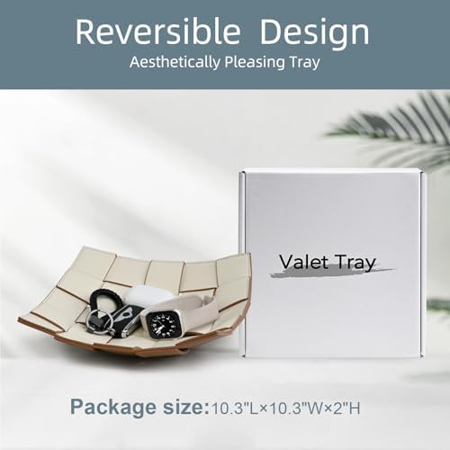 Valet Tray PU Leather Key Bowl for Men Women Entryway Table Nightstand Catchall EDC Dump Tray for Wallet, Keys, Jewelry Men's Gift - Coffee & White, 9.8" L x 9.8" W x 2" H - Image 4