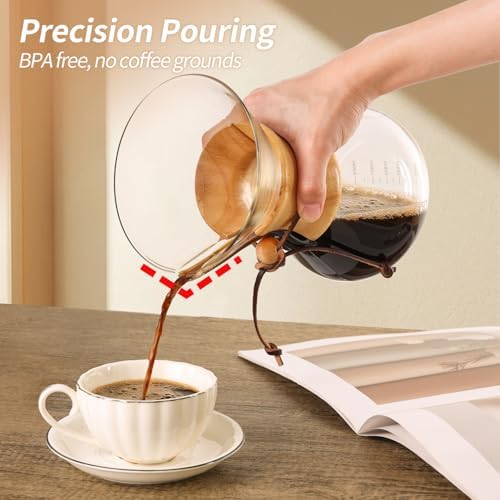 Pour Over Coffee Maker 27 OZ, 8 Cup Borosilicate Glass Drip Coffee Maker with Reusable Stainless Steel Filter and Cork Grip for Home Café 800 ML - Image 2