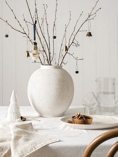 White Ceramic Vase - Large 10.8 Inch Round Floor Vase for Centerpieces, Farmhouse Flower Vases, Rustic Minimalist Home Decor (Sandstone White) - Image 3