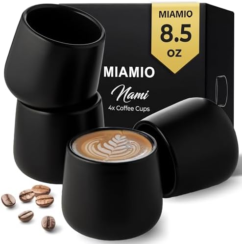 MIAMIO - Ceramic Cup Set of 4, Coffee Mugs (8.5 oz) - Nami (Black) by MIAMIO