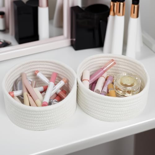 3 Pack Small Woven Cotton Rope Baskets for Organizing, White - Image 3