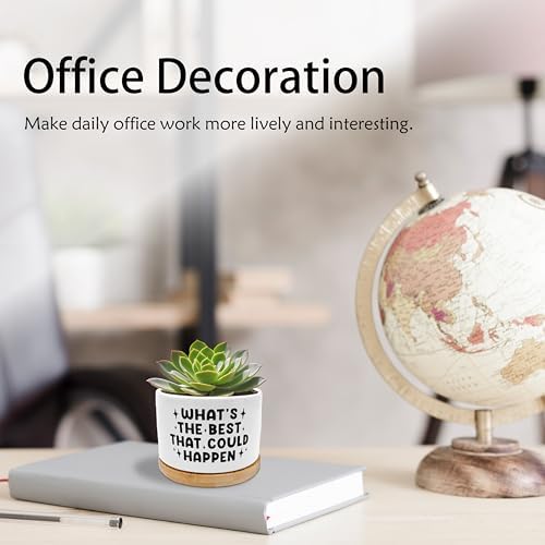 Inspirational Planter Pots, Positive Affirmation Gifts, What's the Best that Could Happen Ceramic Succulent Plant Flower Planters for Home Office Desk Table Shelf(No Plants) - Image 2