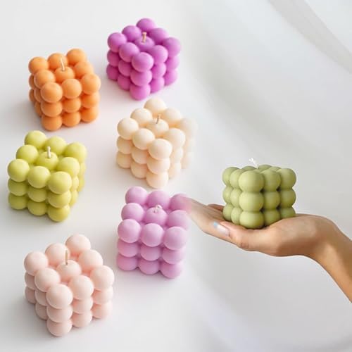 6pcs Silicone Candle Making Molds Kit Set, 3D Silicone Mold for Baking Desser, Soy Wax, Soap Geometric Pumpkin Shapes Yarn Ball Bubble Cube Molds DIY Scented Candle - Image 4