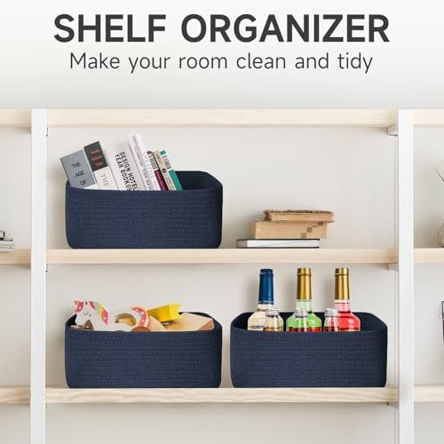 3 Pack Small Storage Baskets for Organizing, 11.8×7.8×5.1", Navy Blue - Image 4