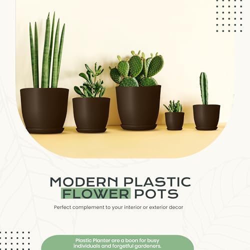 Plant Pots Indoor with Drainage, 10 Pack Multi-Size Planters Set, Brown - Image 5