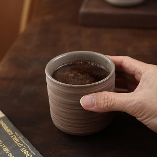 Vintage Ceramic Mug, Japanese Tea Cup 6oz Cup No Handle Drinking Cup for Espresso, Cortado, Matcha, Green Tea, Unglazed Porcelain Arty Mug (Natural Earthiness Finish) - Image 3