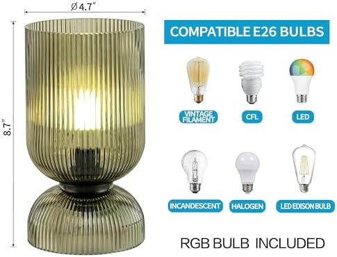 Modern RGB Glass Table Lamp with Remote，Color Changing Bedside Lamp with Green Glass Shade, 16 Colors, On/Off Cord Switch, Nightstand Lamp for Bedroom, Living Room, Office,Bulb Included - Image 6