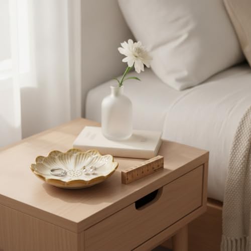 Petal Shaped Ceramic Jewelry Tray, Small Decorative Dish for Rings Earrings, Vanity Organizer for Nightstand Desk Bathroom (1 Piece) - Image 2