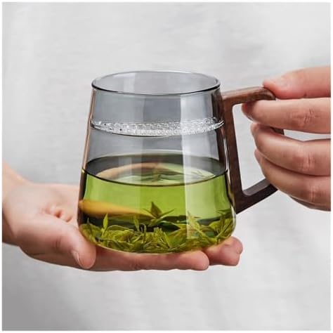 Glass Cup, Clear Borosilicate Glass Cup with Wood Handle, 18oz(Gray) - Image 7