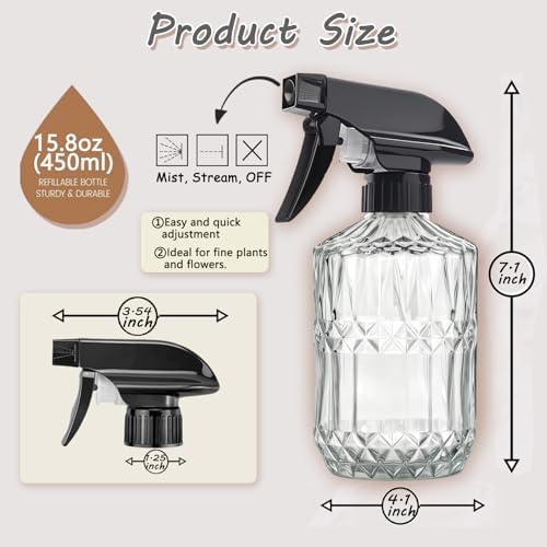 Glass Mister Spray Bottle, 15oz, Clear, Adjustable Nozzle, 2PCS - Image 3