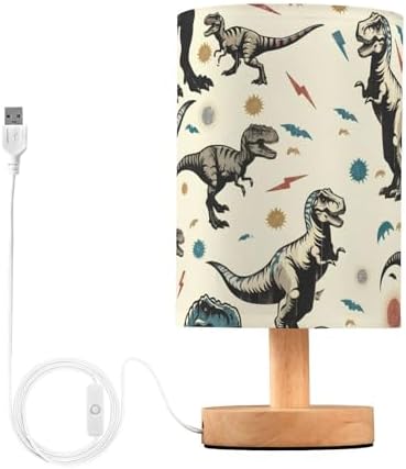 ALAZA Dinosaur Dino Animal Lamp for Girls Boys Bedroom Bedside Table Lamp with USB Port LED Kids Nightstand Lamp Wood Base Desk Living Room Decor by ALAZA