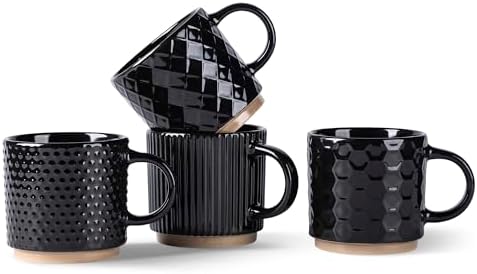 GBhome 6 OZ Stackable Coffee Mugs Set of 4, Ceramic Coffee Cups Set by GBhome