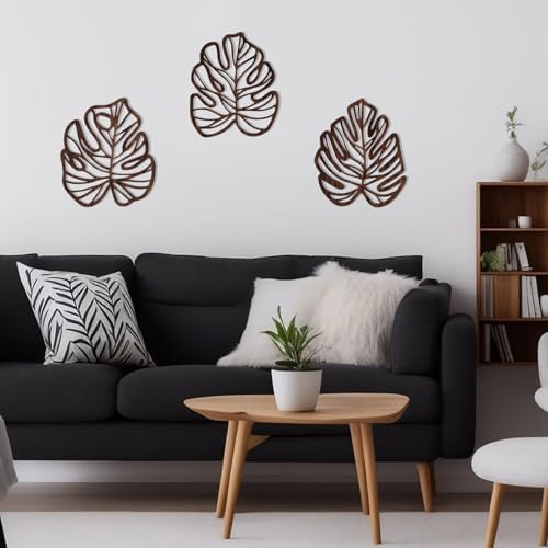 Palm Leaves Wood Wall Decor , 3Pcs Tropical Wall Art Jungle Decor, Wooden Natural Leaves Plant Wall Decor, Vintage Tropical Plant Plaque for Home Living Room Kitchen Bedroom Bathroom & Garden, Brown - Image 3