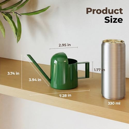 Bamworld Small Watering Can Indoor Outdoor Plant Metal Stainless Steel Long Spoutt Flowers Watering Cans for House Garden Plants 10OZ Watering Bottle Cute Stylish Gardening Decoration(Deep Green) - Image 2
