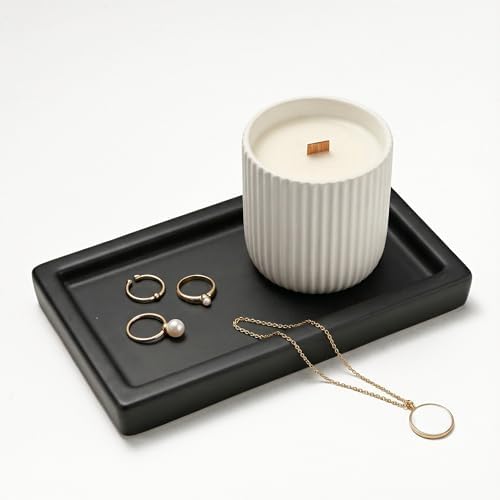 MaisoNovo Black Bathroom Tray Countertop - 7.4x5.1 inch Handcrafted Ceramic Kitchen Tray for Soap Bottles, Perfume, Jewelry - Moisture Resistant - Rectangle Bathroom Dish with 4 Anti-Slip Pads by MaisoNovo-TheArtofSustainableLiving