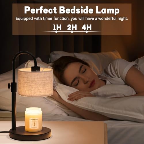 FINCMY Candle Warmer Lamp with Timer, Adjustable Height Candle Wax Warmer Candle Lamp Warmer for Jar Candles, Home Decor House Warming Gifts Compatible with Various Candles (Linen) - Image 2