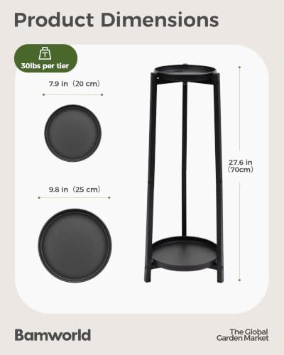 Bamworld Tall Outdoor Plant Stand 30 Inch 2 Tier All Metal Plant Holder - Image 4