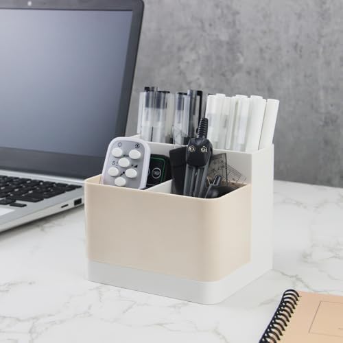 Poeland Desktop Storage Organizer, Pen and Pencil Cases Boxes, Pen or Pencil Holder Box Container for Desk, Office Supplies, Vanity Table Tan - Image 2