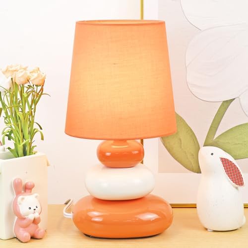 LULE Orange Small Table Lamp for Living Room as Bedside Table Lamp for Bedroom,Modern Ceramic Kids Night Table Lamp,Φ6.5×H12.2IN,Bulb Excluded - Image 4