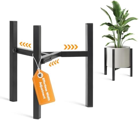Plant Stand Indoor Adjustable, Metal Modern Indoor Plant Stand, Heavy Duty Plant Stands Outdoor Corner, Stable Plant Holder, Fits 8 to 12 Inches Pots, Black, 1 Pack, Pot & Plant Not Included by GardenLighting