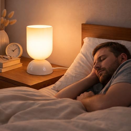 8.9" Dimmable Modern Glass Table Lamp with Dome Base, Glossy White - Image 6