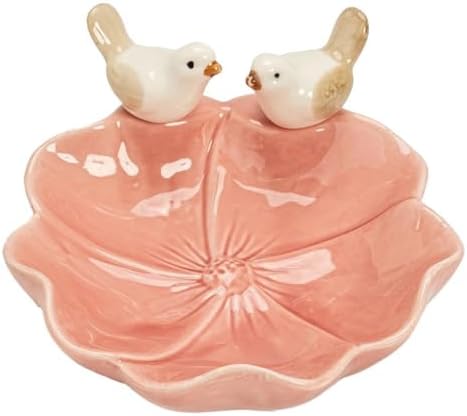 Ceramic Bird Lotus Jewelry Tray Trinket Dish for Desktop Necklace Storage Modern Decorative Plate for Rings Earrings Holder,Pink by Ligficn