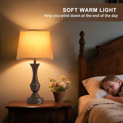 Luvkczc 22" Table Lamp Set of 2 - Farmhouse Vintage Brown Bedside Lamp - Image 6