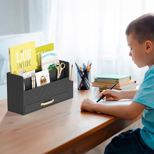 Bamboo Mail Organizer Countertop Pen Holder Wooden Desktop Storage Drawers - Image 6