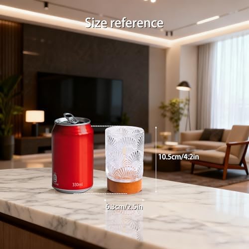 Battery Operated Night Light with Timer, Aesthetic Cordless Battery Powered Decorative Glass Lamp,Small Cozy Nightlight for Dorm,Mini Lamps for Nightstand,Bathroom,Bedroom,Warm (Fan-shaped pattern) - Image 2