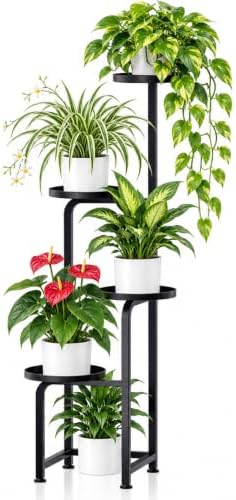 TOSKING Tall 4-Tier Square Metal Plant Stand Outdoor, Drainage Trays, Black by TOSKINGESSENCE