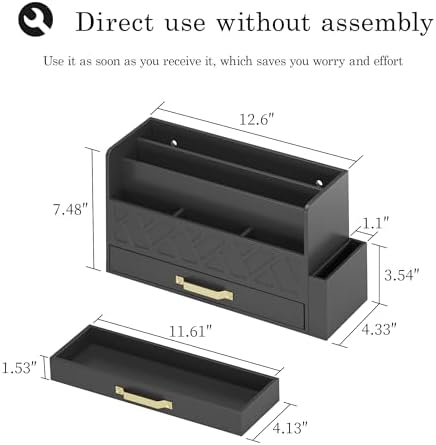 Wisuce Bamboo Mail Organizer Countertop with Drawer and Pen Holder, Black - Image 7