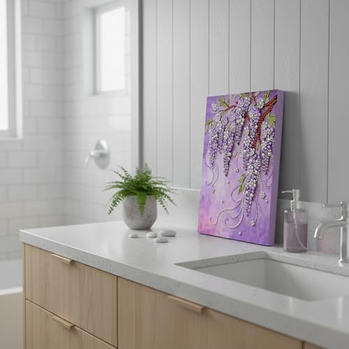 DIY Pearl Painting with Frame, Creative Design, Handmade Stress-Relieving Home Wall Decoration, Includes Frame and Tools-Wisteria - Image 3