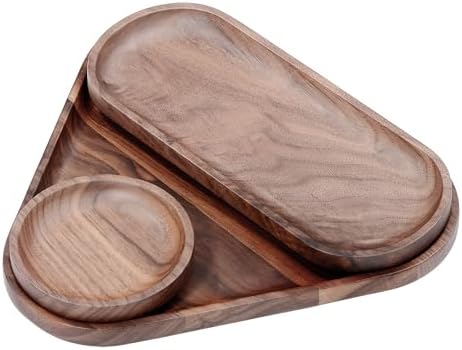 Normcore 3 Pack Wooden Serving Trays, Wood Serving Tray Wooden Decorative Coffee Tea Platter, Genuine American Walnut Serving Platters Set, Set of 3 for Living Room, Coffee Table, Home Decor by NORMCORECOFFEETOOLS