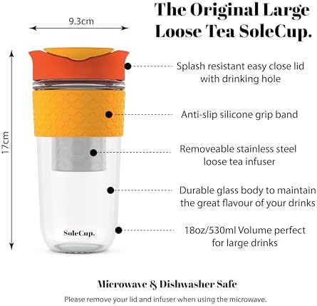 Large Travel Mug Loose Tea Infuser - Detachable Tea Strainer with Spill Proof Lid - 18oz/530ml BPA-Free Reusable Glass Travel Coffee Cup with Silicone Band (Red, 18oz) - Image 2