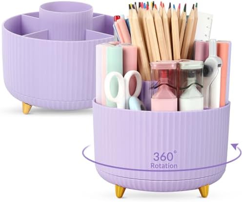 SKYDUE 2 Pack Pen Holder, 360 Degree Rotating Pencil Holder for Desk Organizer, Rotating Desktop Pen Organizer with 5 Slots, Office Supplies, Pencil Cup for Office, School, Home by SKYDUE