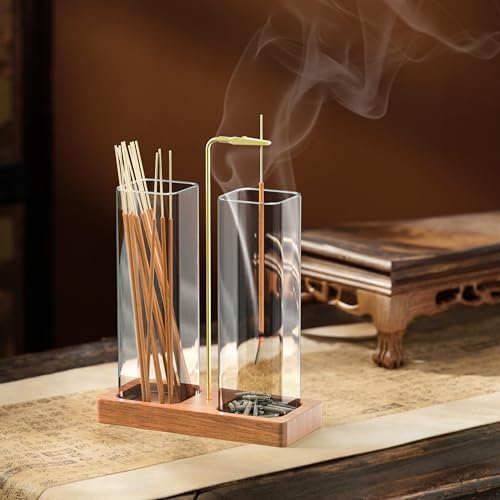 Incense Holder for Sticks, 2 in 1 Incense Burner with Glass Jars, Upside Down Incense Holder with Ash Catcher & Storage for Meditation Yoga Spa Home Decor with 20 Incense Sticks & Brush - Image 3